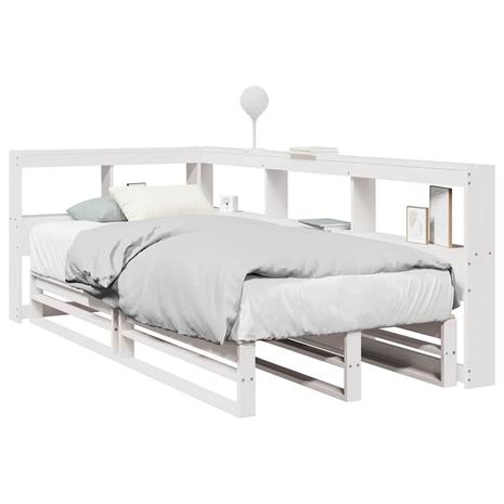 vidaXL Sänky kirjahyllyllä ei patjaa valkoinen 100x200 cm täysi mänty
