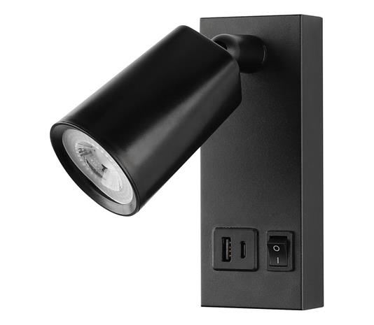 LED-seinävalaisin USB:n kanssa LED/5W/230V musta