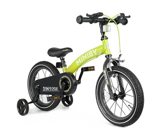 QPlay - Lasten pyörä 14"" MINIBY 3in1 vihreä – kuva 3/4
