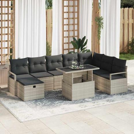 vidaXL 9 osan puutarhakalustesetti tyynyillä vaaleanharmaa polyrottinki