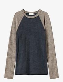 name it Nkmwang Wool Needle Ls Top Solid Tops T-shirts Long-sleeved T-shirts Multi/patterned Name It