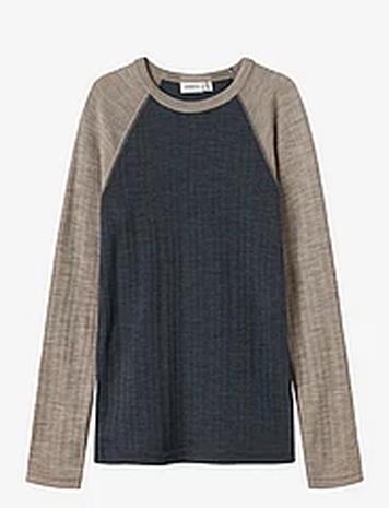 name it Nkmwang Wool Needle Ls Top Solid Tops T-shirts Long-sleeved T-shirts Multi/patterned Name It