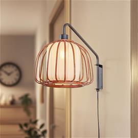 Lindby seinävalaisin Davella, Ø 26 cm, musta, bambu, tekstiili