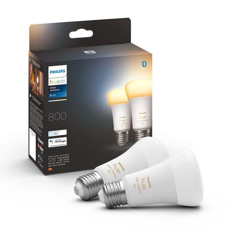 Philips Hue White Ambiance E27, bluetooth/Zigbee-lamput 8,5 W, 2 kpl