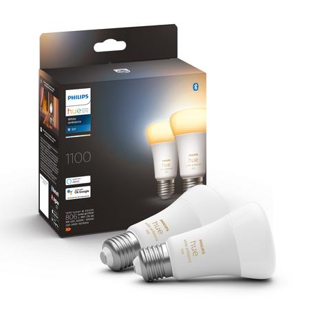 Philips Hue White Ambiance E27, bluetooth/Zigbee-lamput 8,5 W, 2 kpl