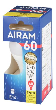 Mainoslamppu Airam opaali 8 W E14 806 lm