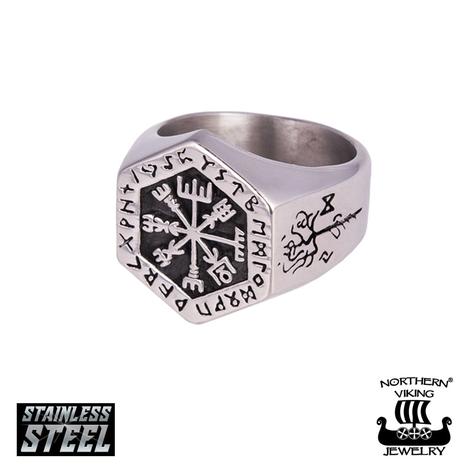 Northern Viking Jewelry Hexagonal Vegvisir sormus NVJSO027