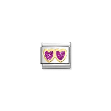 Nomination Classic gold double fuchsia heart 030220/13
