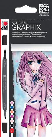 Marabu Graphix aqua pen 6 make manga-akvarellitussit
