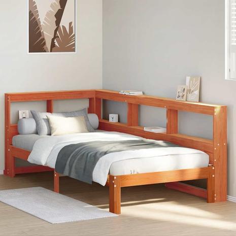 vidaXL Sänky/kirjahylly ilman patjaa vahanruskea 90x190 cm täysi mänty