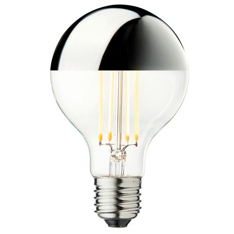 LED-peililamppu Globe 80, hopea, E27, 3,5 W, 2700 K