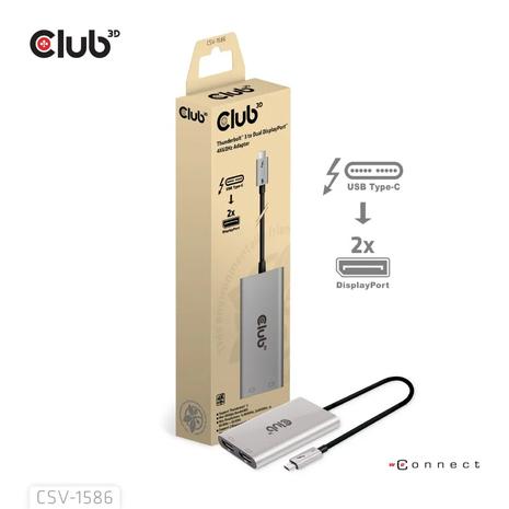 Club 3D Thunderbolt 3 - 2x DisplayPort 4K60Hz -sovitin, Harmaa – kuva 2/6