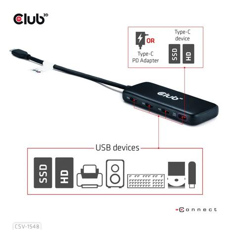 Club 3D USB Type-C 4-port 10G Data hub with PD3.0 Charging