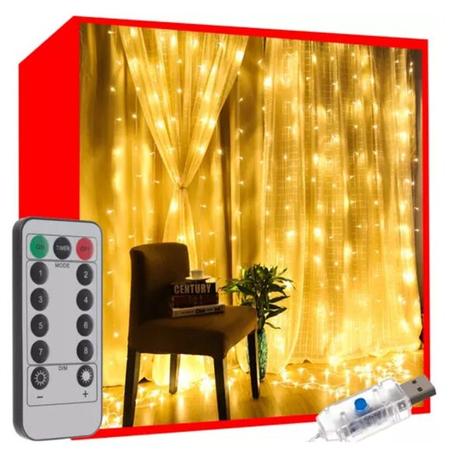 Valoverho 300 LED USB - lämmin valkoinen