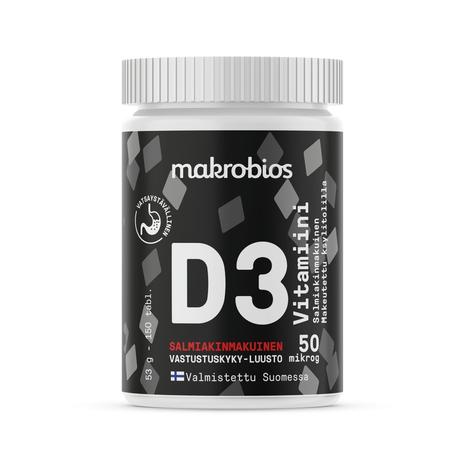 Makrobios D3-Vitamiini 50 ug Salmiakki 150 tabl. ravintolisä