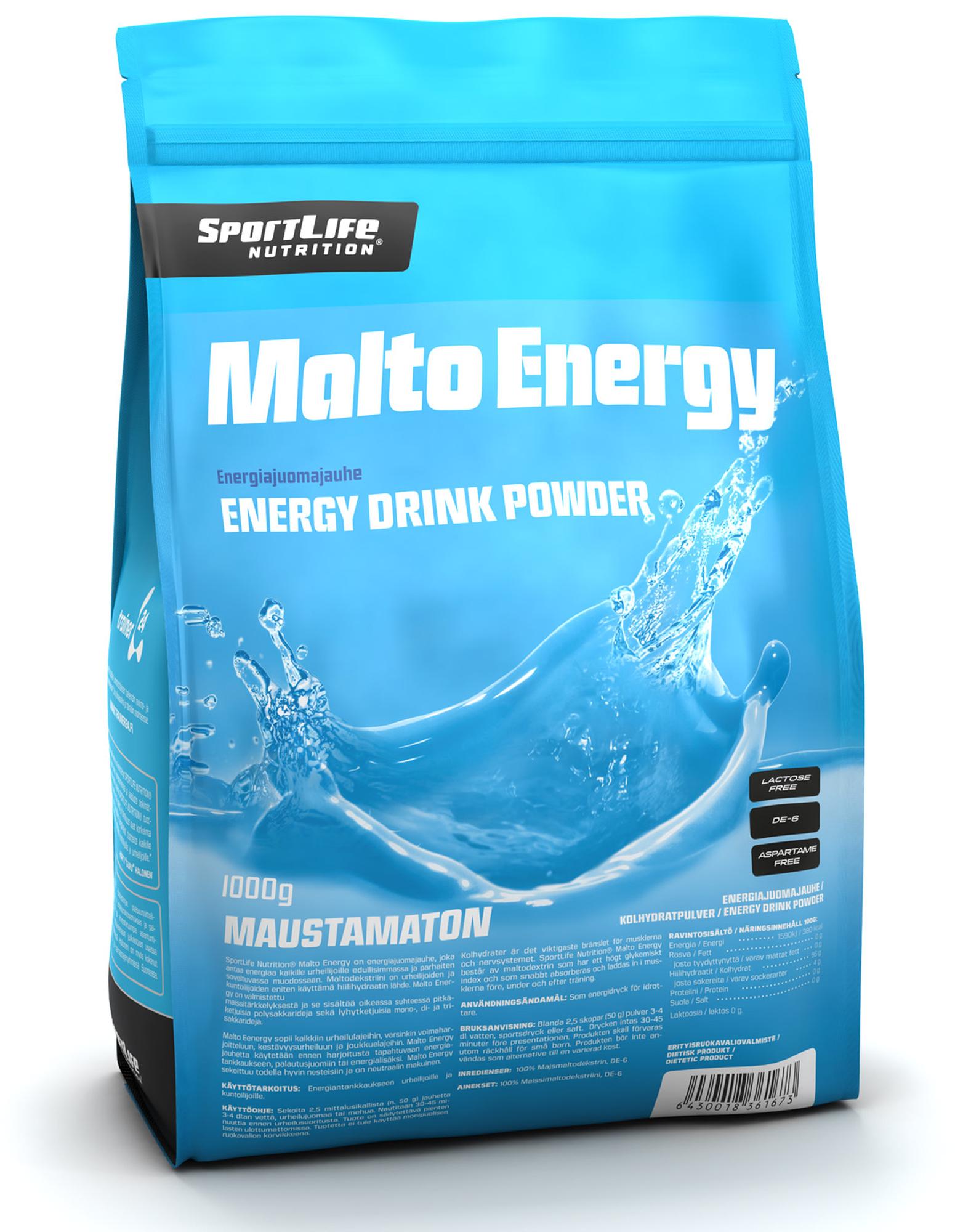 SportLife Nutrition Malto Energy Maustamaton 1000 g energiajuomajauhe