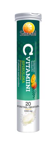 Sana-sol C-vitamiini poretabletti 20 kpl 1000 mg Spirulina-mango