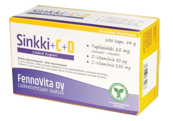 Fennovita Sinkki Plus Kupari ja C-vitamiini 100 kaps ravintolisä – kuva 2/5