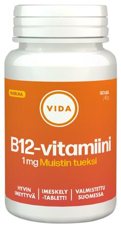 Vida B12-vitamiini 1 mg Vadelma 90 tabl. ravintolisä