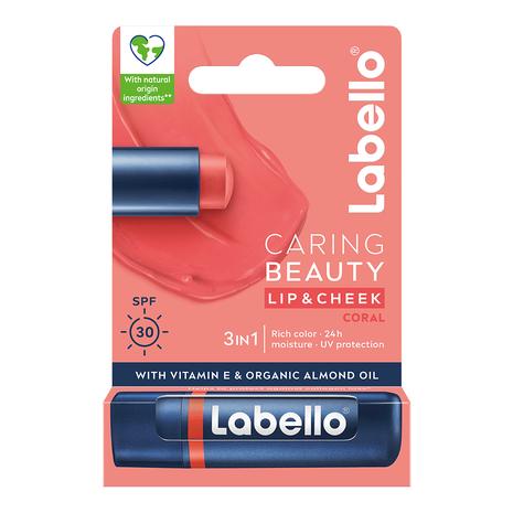 Labello Caring Beauty Coral 4,8 g sävyttävä voide huulille ja poskille