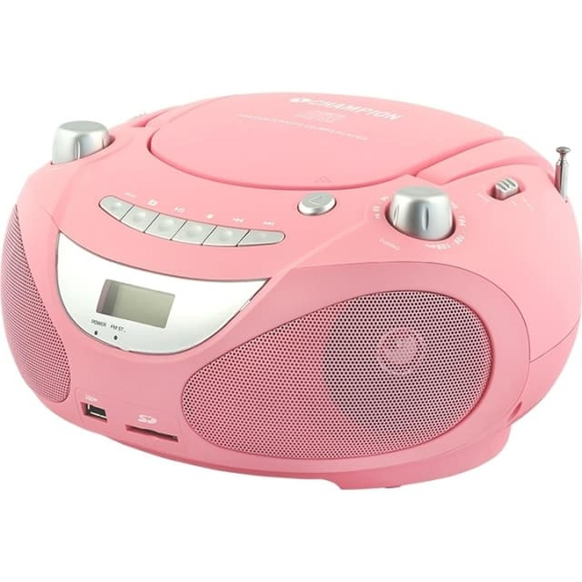 Champion ABB200P Boombox CD-soittimella, FM-radiolla, MP3-toistolla ja USB-liitännällä - Vaaleanpunainen