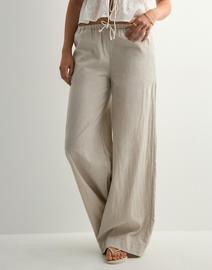 Nelly - Pellavahousut - Beige - Pull On Linen Pants - Housut