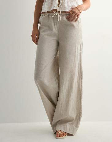 Nelly - Pellavahousut - Beige - Pull On Linen Pants - Housut