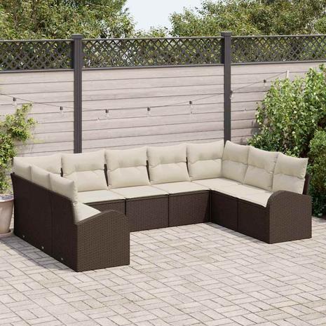 vidaXL Puutarhasohva Setti 9 pcs Ruskea ja valkoinen Polyrotangi