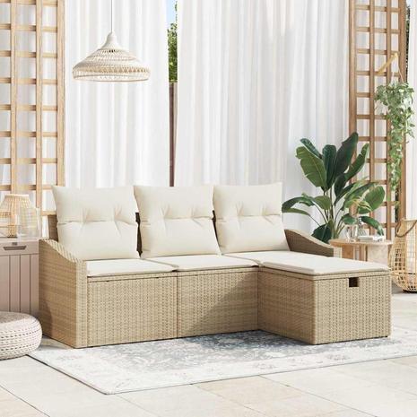 vidaXL Puutarhasohva Setti tyynyllä 4 pcs Beige Polyrotangi