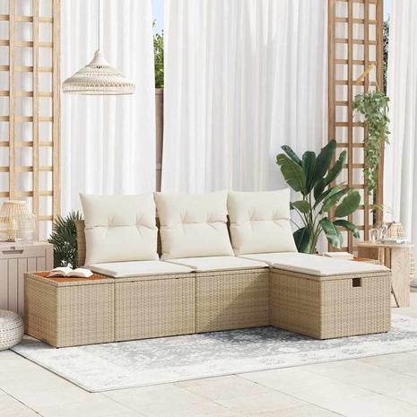 vidaXL Puutarhasohva Setti tyynyllä 4 pcs Beige Polyrotangi