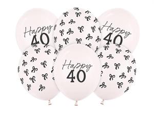 Ilmapallot - Happy 40, Pastelli Valkoinen, 30 cm, 6 kpl