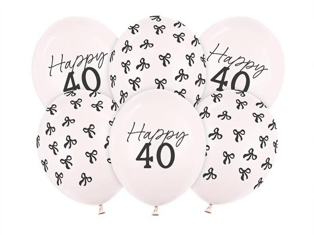 Ilmapallot - Happy 40, Pastelli Valkoinen, 30 cm, 6 kpl