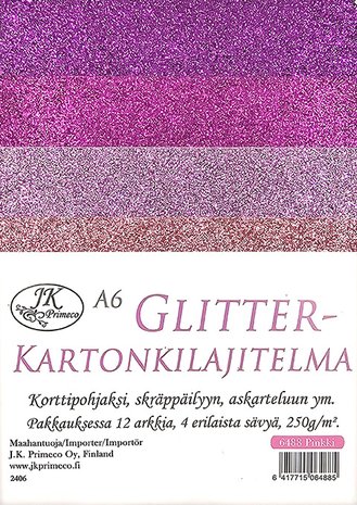 J.K. Primeco 12ark A6 pinkki Glitterkartonkilajitelma