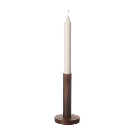 ERNST Candlestick Dark Brown Wood, 15x8 cm