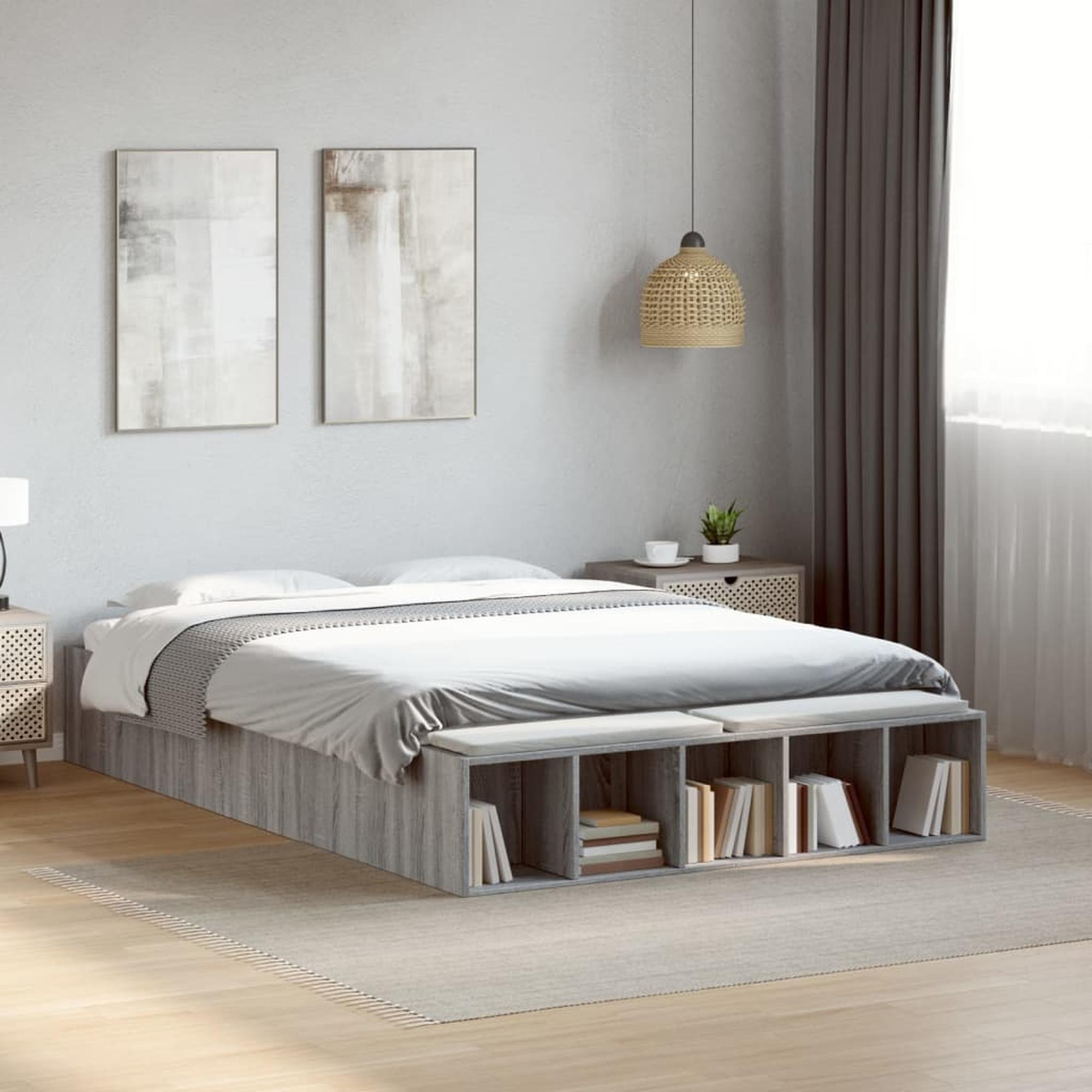 vidaXL Sängynrunko harmaa Sonoma 120x200 cm tekninen puu