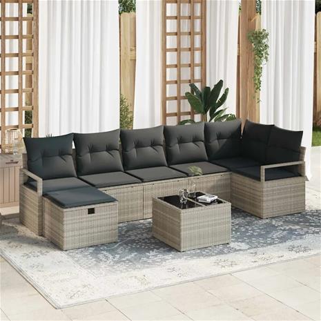 vidaXL Sohvasetti tyynyllä 8 pcs Vaaleanharmaa polyrottinki
