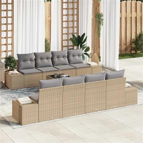 vidaXL Puutarhasohva Setti tyynyllä 8 pcs Beige, harmaa. Polyrotangi
