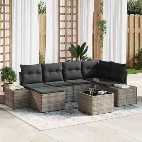 vidaXL Puutarhasohva Setti tyynyllä 6 pcs Harmaa polyrottinki