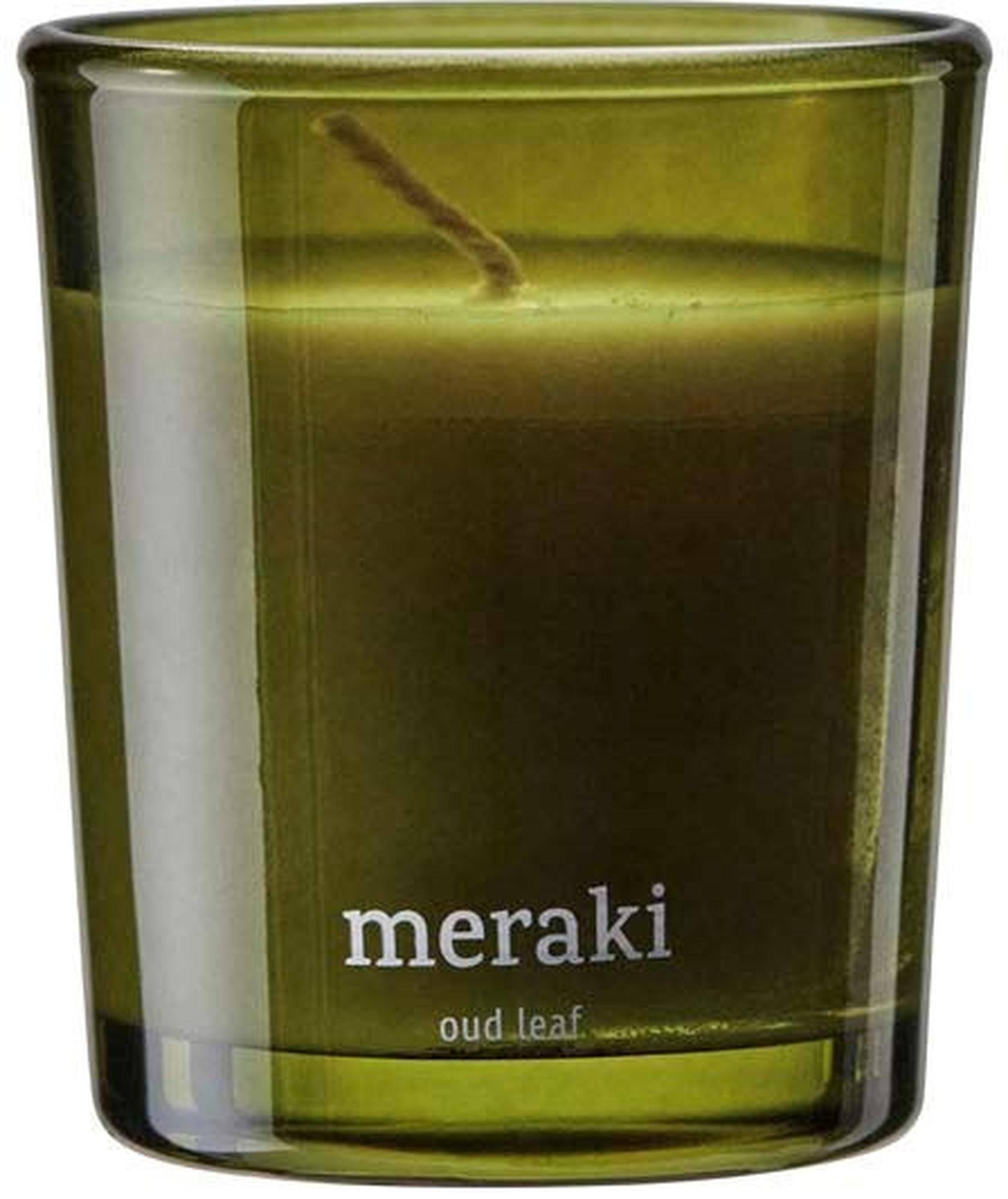 Meraki - Scented candle, Oud leaf - Green - h: 7 cm, dia: 6 cm
