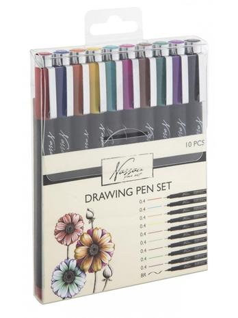 Nassau Drawing pen set fineliners coloured - 10 pcs
