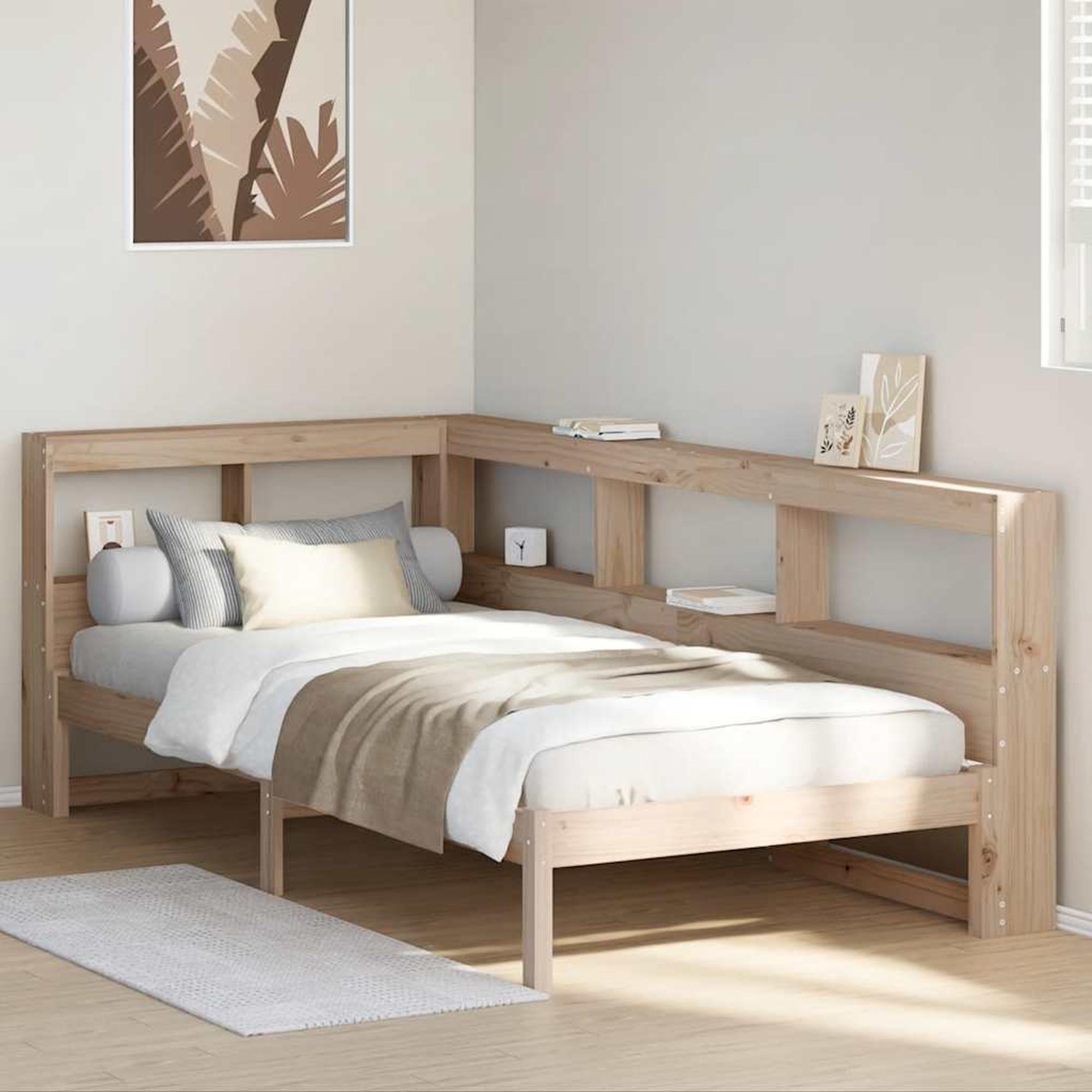 vidaXL Sänky kirjahyllyllä ilman patjaa 90x190 cm täysi mänty