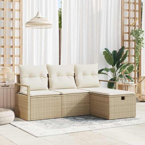 vidaXL Puutarhasohva Setti tyynyllä 4 pcs Beige Polyrotangi