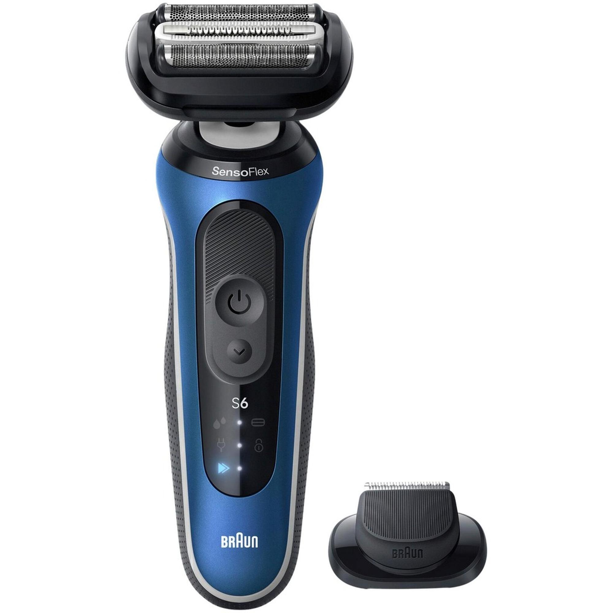 Braun Series 6 62-B1200S, Teräverkollinen parranajokone, Sininen, Ruostumaton teräs, Painikkeet, Akku, Litiumioni (Li-Ion) (8700216644907)