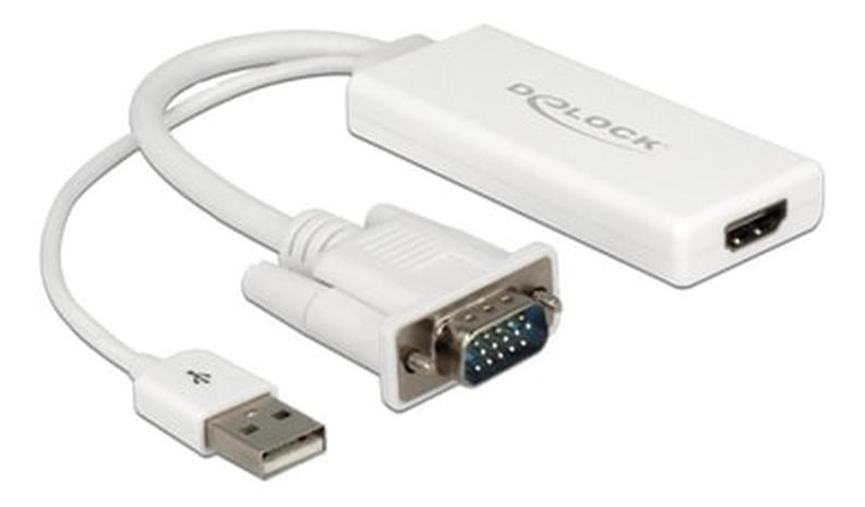 De-Lock VGA â€“ VGA (D-Sub) + USB -adapteri, Valkoinen