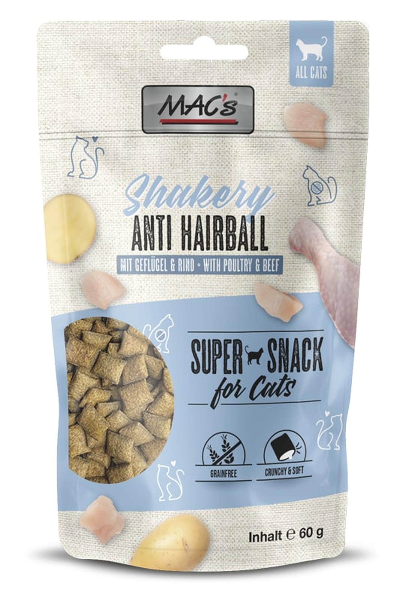 60g Cat Shakery Snack Anti.Hairball kana & nauta MAC's kissanherkut