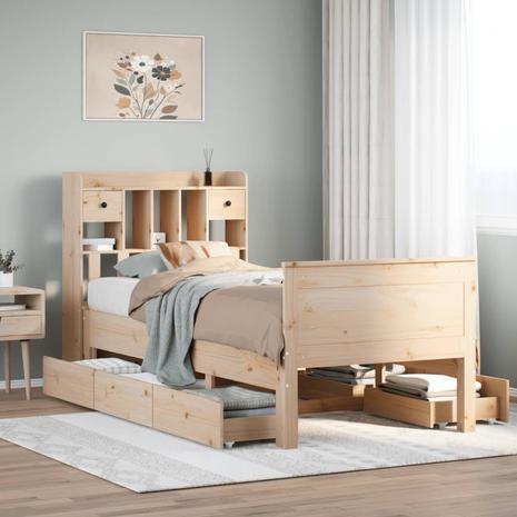 vidaXL Sänky kirjahyllyllä ilman patjaa 90x190 cm täysi mänty