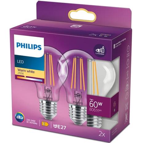 Philips 60W E27 Warm white, 2 pcs, 929001387368