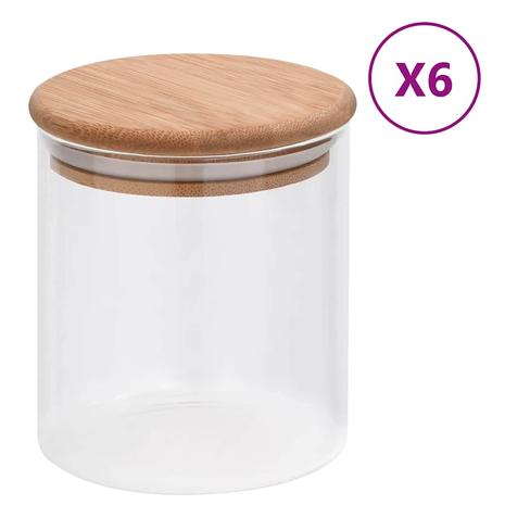 vidaXL Lasiset säilytyspurkit bambukansilla 6 kpl 600 ml