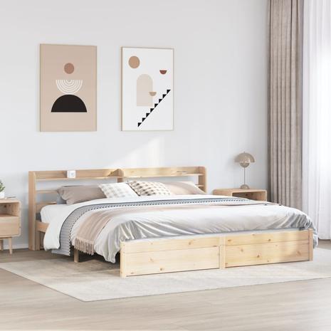 vidaXL Sängynrunko päädyllä 200x200 cm täysi mänty