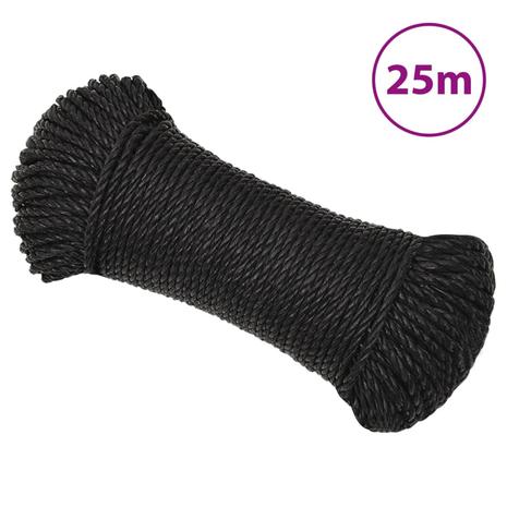 vidaXL Työköysi musta 6 mm 25 m polypropeeni